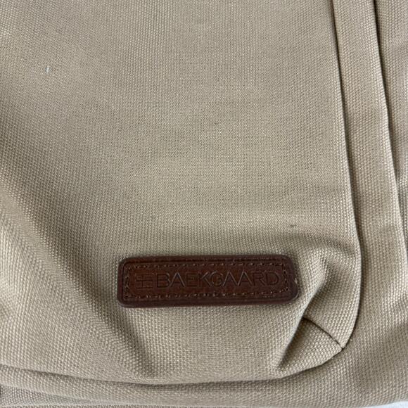 Baekgaard Teddy Zipper Backpack Beige Canvas Italian Leather Accents Laptop Bag - Picture 3 of 8